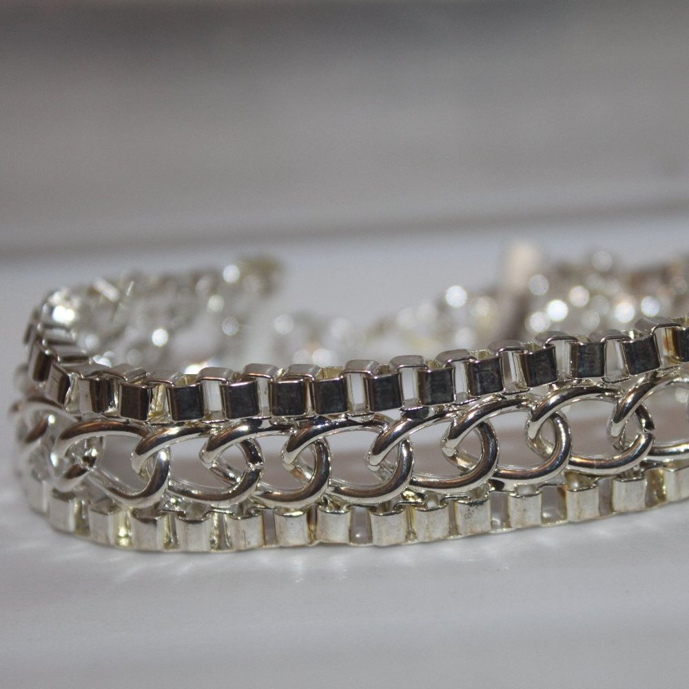 Polished Silver Tone /Railroad Track Bracelet